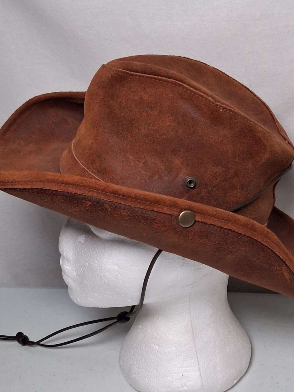 Minnetonka The Aussie Hat Small Brown Leather Outback Snap Boho Western Ranch - Picture 10 of 16